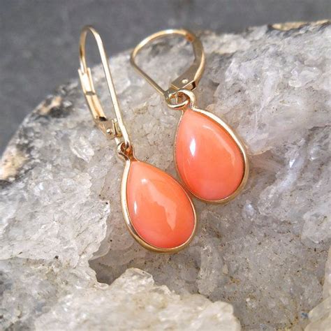 Coral Earrings Natural Coral Earrings Pear Coral Earrings X Mm