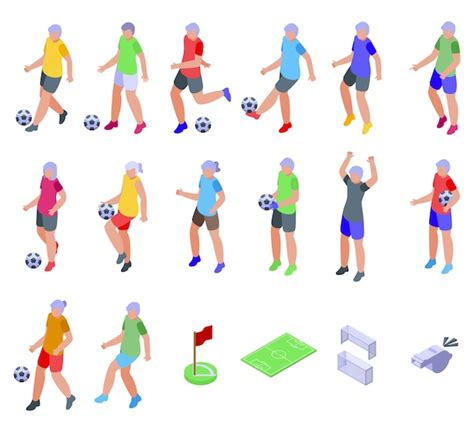 Premium Vector Elderly People Play Soccer Icons Set Isometric Vector