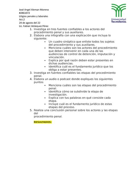 Act Litigios Litigios Penales Y Laborales Act De Agosto Del