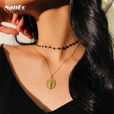 Long Gold Choker Necklace Women Korean Kolye Fashion Virgin Mary