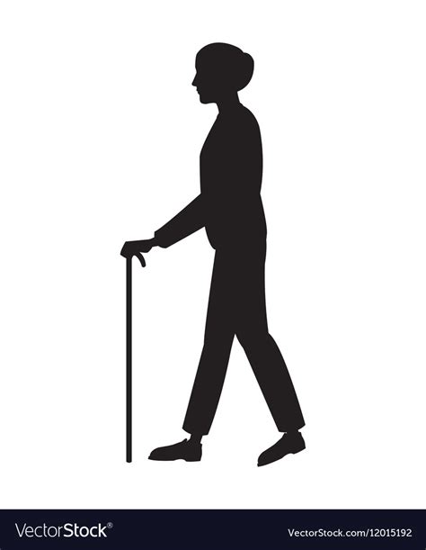 Silhouette older man walking stick Royalty Free Vector Image