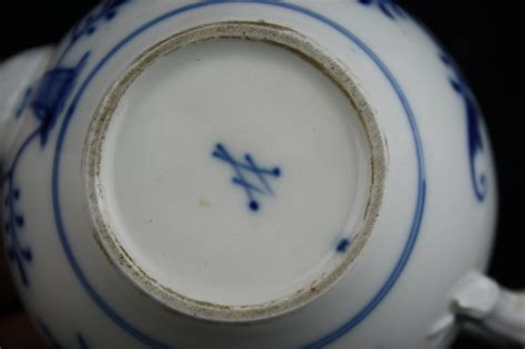 Rare Antique Meissen Zwiebelmuster Blue Onion Silver Mounted Porcelain