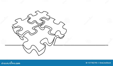 Continuous Line Drawing Of Several 3d Puzzle Pieces Connected Together