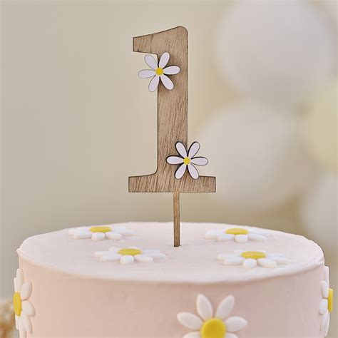 Wooden Daisy St Birthday Cake Topper Ginger Ray