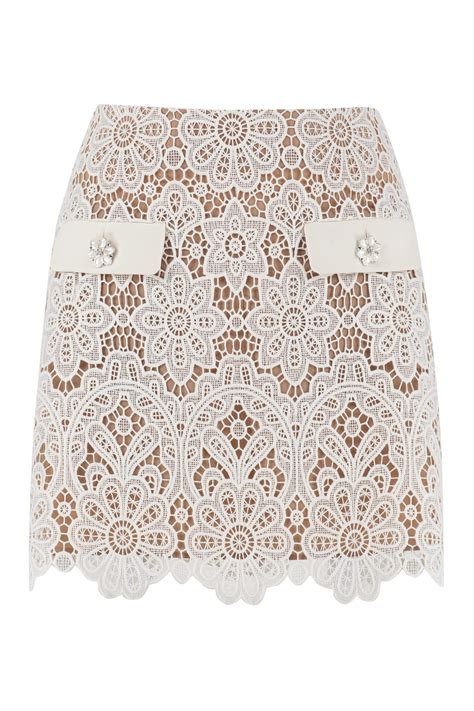 Self Portrait Lace Skirt Ivory Editorialist