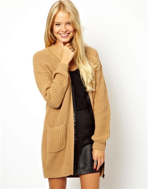 Asos Chunky Cardigan With Laid On Zip In Brown Lyst