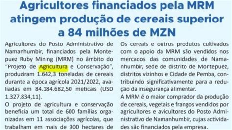 Agricultores financiados pela MRM atingem produção de cereais superior