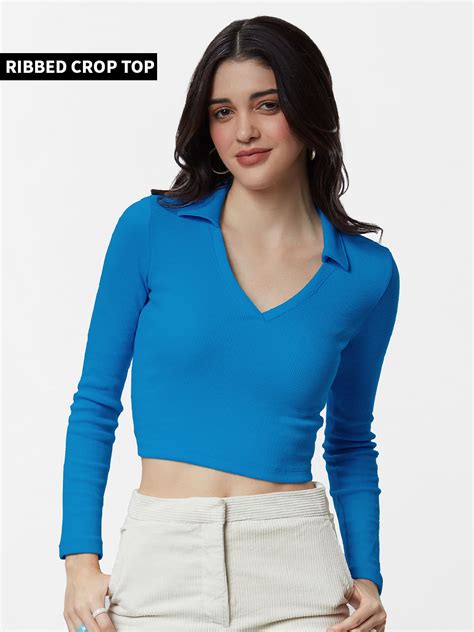 Buy Solids Dresden Blue Womens Cropped Polo Online