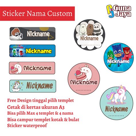 Sticker Label Nama Anak Custom Waterproof Free Design Gunajaya Printing