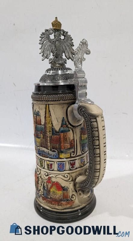 Vintage German Zoller Born Lidded Cities Of Deutschland Beer Stein