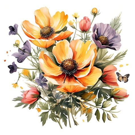 Aquarell Einer Bl Te Von Wildblumen Fr Hlingswiese Hummel Bounce Blit