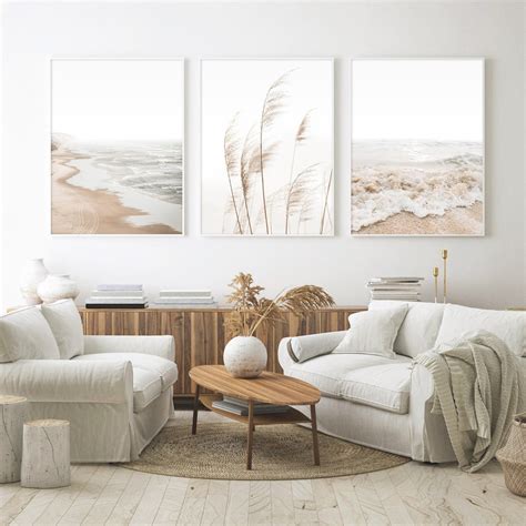 Neutral Beach Print Set Of 3 Wall Art Boho Decor Coastal Wall Etsy Uk