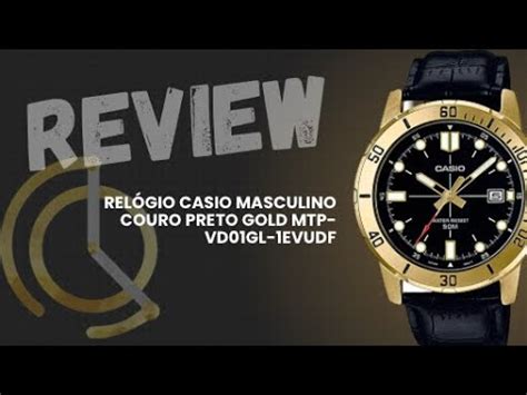 Relógio Casio Masculino Collection Couro Preto Dourado MTP VD01GL