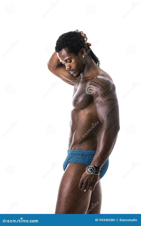 African American Bodybuilder Man Naked Muscular Torso Stock Photo