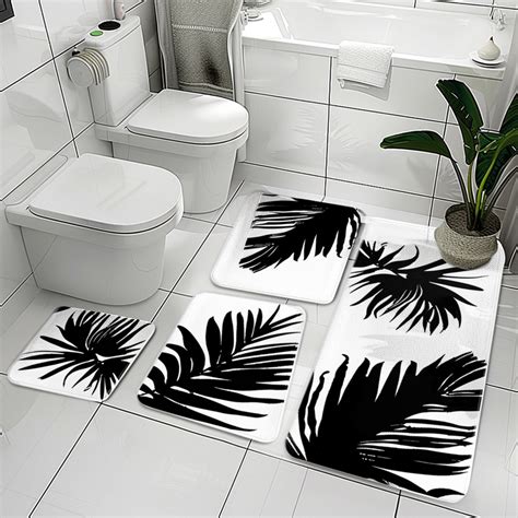 Black And White Palm Leaves Bathroom Set 3piece Shower Curtain Stylish