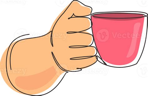 Single One Line Drawing Hand Holding Hot Coffee Cup With Steam