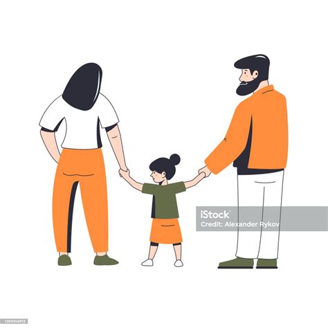 Orang Tua Berjalan Dengan Anak Mereka Di Udara Segar Ilustrasi Vektor