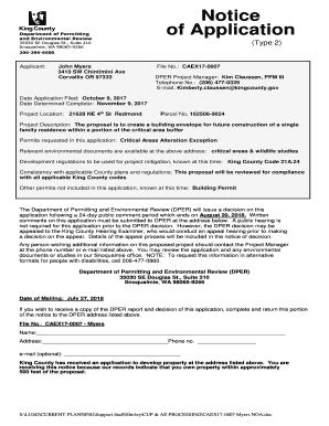 Fillable Online Type 2 Notice Of Application Kingcounty Gov Fax Email