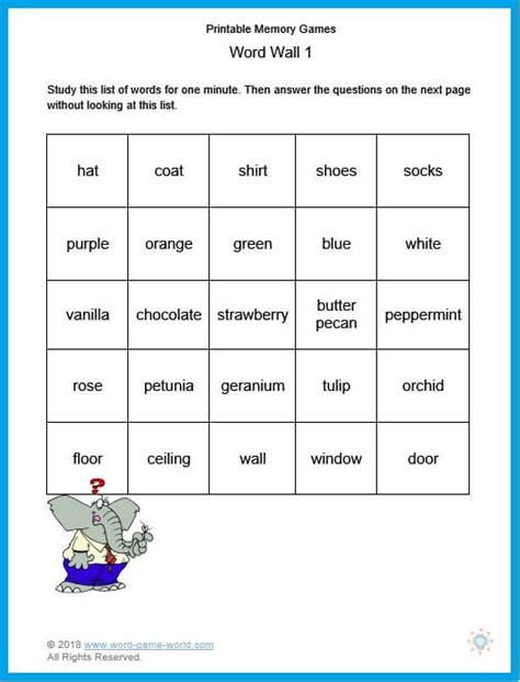 Printable Memory Games How Well Will You Score