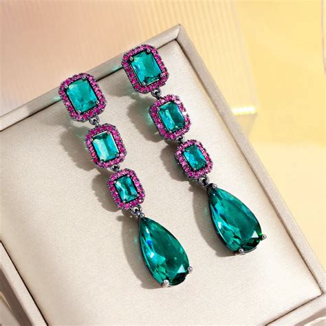 Cwwzircons Elegant Water Drop Green Crystal And Rose Red Cubic Zircon