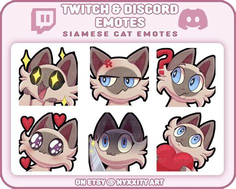 Siamese Cat Twitch Emote Bundle Set Cute Kawaii Twitch Emote For