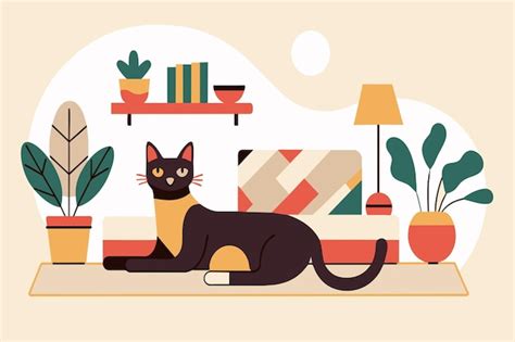 Um Gato Preto Relaxado Deitado Em Uma Mesa Entre Plantas De Interior E