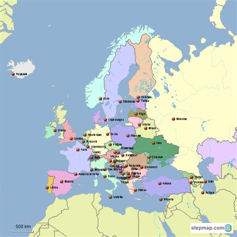 Printable Map Of Europe With Capitals