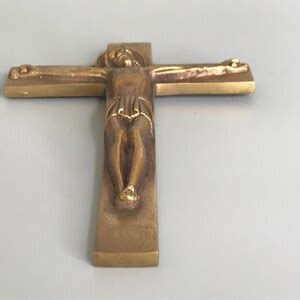 French Vintage Crucifix Brass Religious Wall Hanging Deco Jesu Etsy