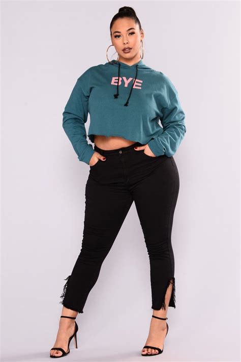 Bye Cropped Hoodie Top Teal Cropped Hoodie Hoodie Top Plus Size