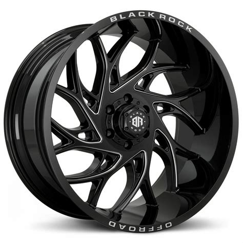 BLACK ROCK STRYKER GLOSS BLACK MILLED 22X10 6X139 7 WHEEL CNC Wheels