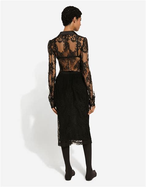 Lace Pencil Skirt With Slit In Black For Women Dolceandgabbana® Us