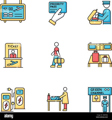 Airport Terminal Rgb Color Icons Set Flight Information Panel