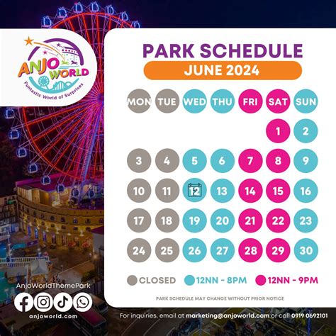 PARK SCHEDULE – Anjo World Theme Park