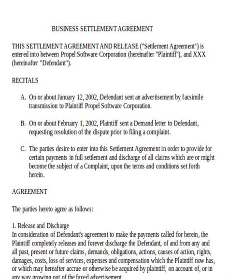 Free Settlement Agreement Samples In Pdf Ms Word Google Docs