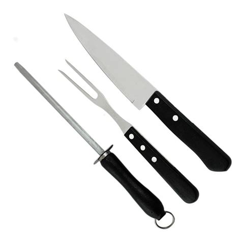 Kit Churrasco Inox 3 PC Cabo Preto Mundo Cheff