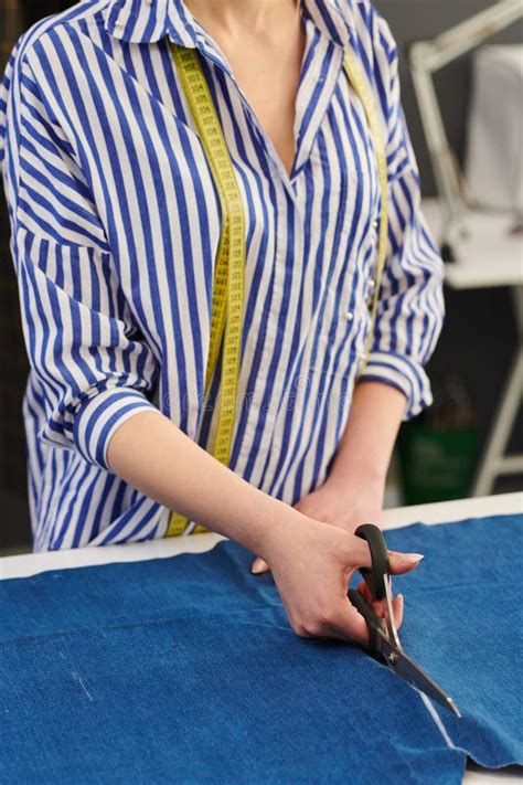 Dressmaker Cutting A Fabric Stock Image Image Of Scissors Business