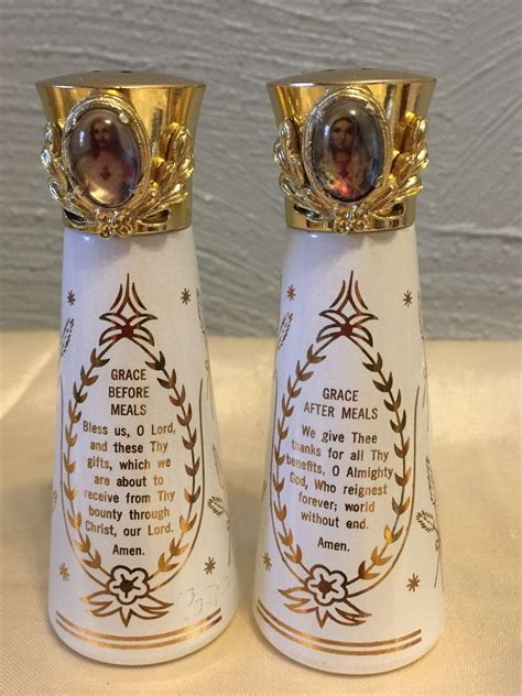 Vintage JESUS & MARY "Grace Before & After Meals" Salt & Pepper Shakers