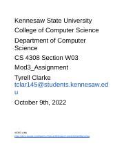 Cs Section W Mod Assignment Docx Kennesaw State University