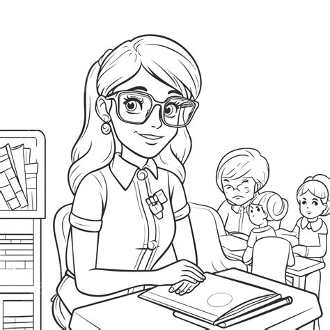 Teacher Is Studying Coloring Pages Outline Sketch Drawing Vector