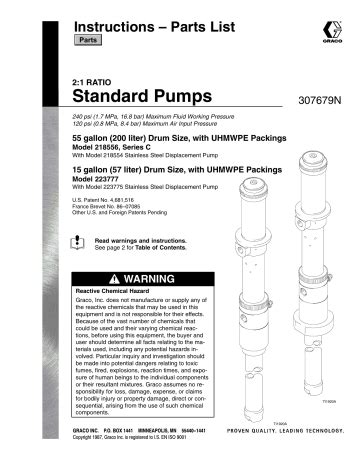 Graco 307679N 2 1 Ratio Standard Pumps Owner S Manual Manualzz