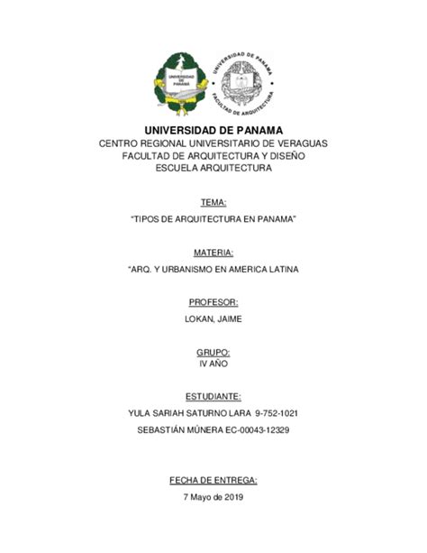 (DOC) UNIVERSIDAD DE PANAMA CENTRO REGIONAL UNIVERSITARIO DE VERAGUAS FACULTAD DE ARQUITECTURA Y ...