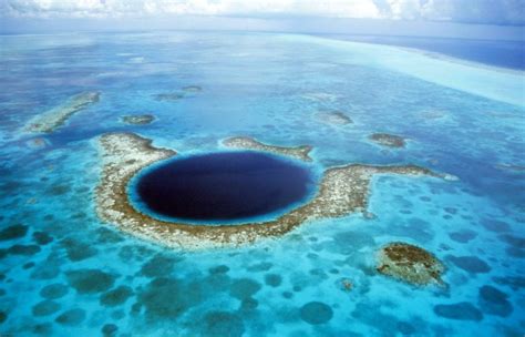 The Great Blue Hole in Belize - A large submarine sinkhole which is ...