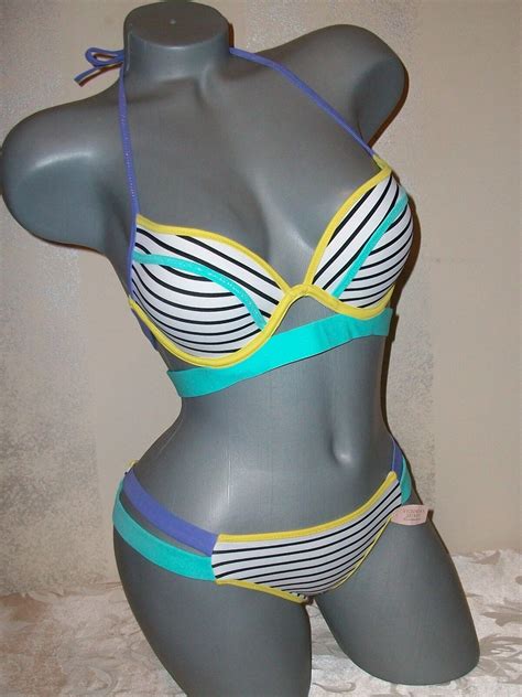 Nwt Victoria Secret Hottie Banded Stripe B Xs Itsy Swimsuit Bikini Ebay