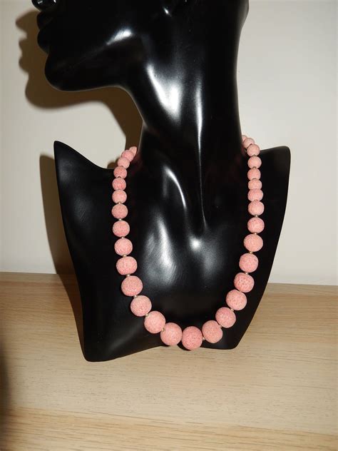 Corail Ponge Rose Collier Naturel Vintage En Grosses Perles De