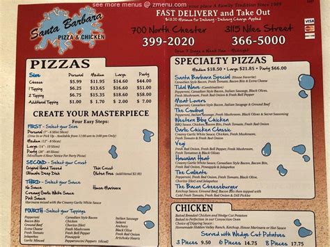 Online Menu Of Santa Barbara Pizza Chicken Restaurant Bakersfield