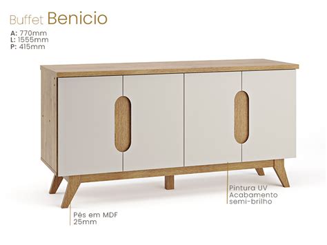 Aparador Buffet Benicio Portas Mel Off White Lidecor M Veis Decora O