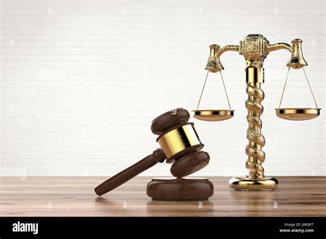 Law Concept With 3d Rendering Gavel Judge And Golden Law Scale Stock