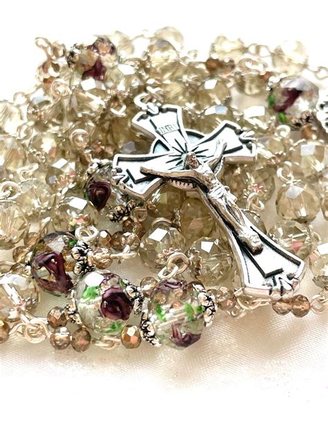 Champagne Crystal Rosary Amethyst Rosary Rosebud Rosary Crystal Rosary