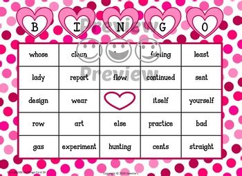 Fry Sight Words Th List Bingo Valentine By Sweetie S Tpt