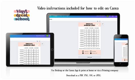 Editable Vinyl Price List // Easy to Read Pricing Chart, Perfect for